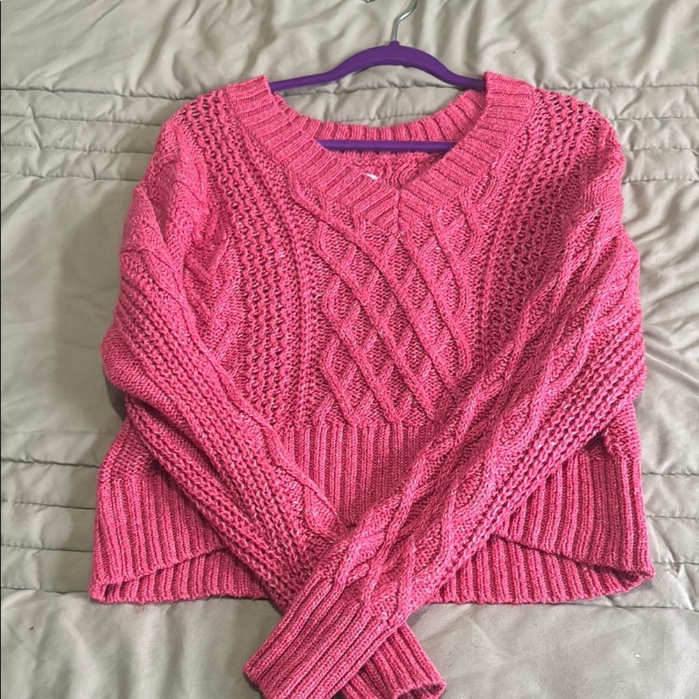 Women's Pink Cable Knit Sweater